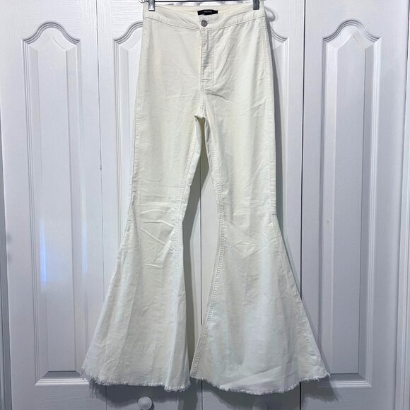 Forever 21-NWT-Small-Velvety Distressed Hippie Fringed High Waist Bell Bottom - Picture 1 of 16